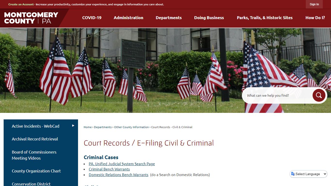 Court Records / E-Filing Civil & Criminal - Montgomery County, Pennsylvania